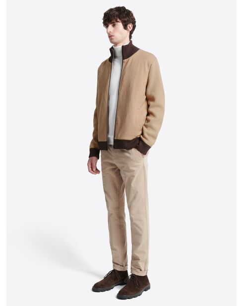 Cardigan à col zippé en coton mélangée écru 2