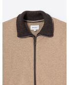 Cardigan à col zippé en coton mélangée écru 2