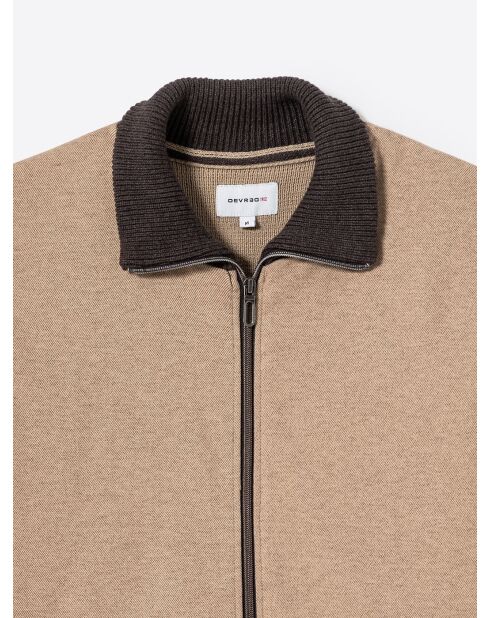Cardigan à col zippé en coton mélangée écru 2