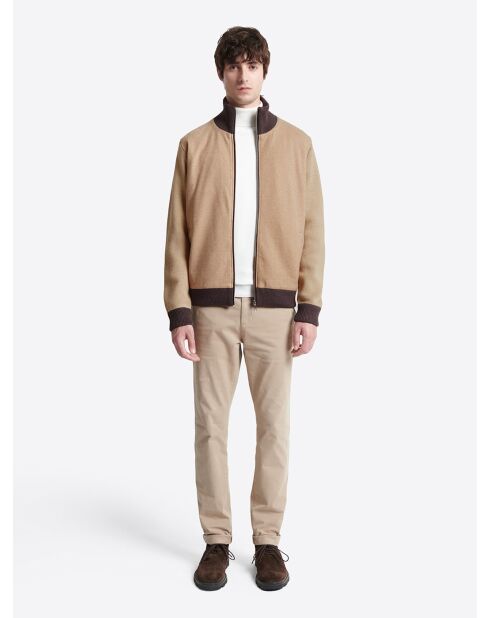 Cardigan à col zippé en coton mélangée écru 2