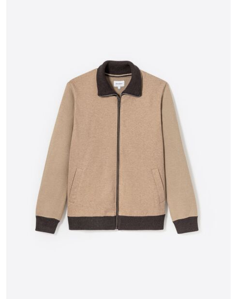 Cardigan à col zippé en coton mélangée écru 2