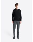 Polo manches longues en jacquard noir