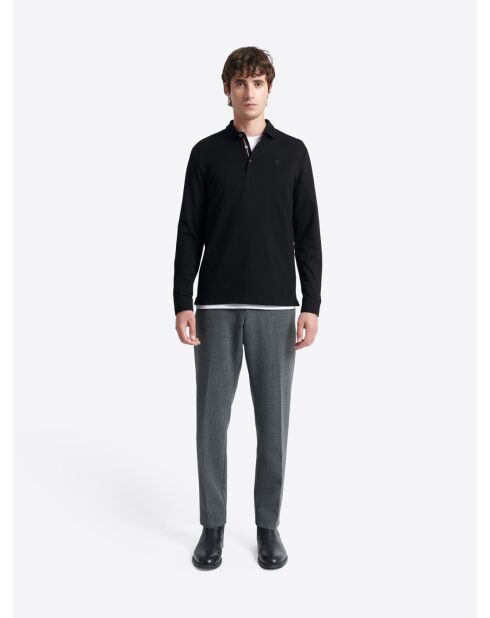 Polo manches longues en jacquard noir