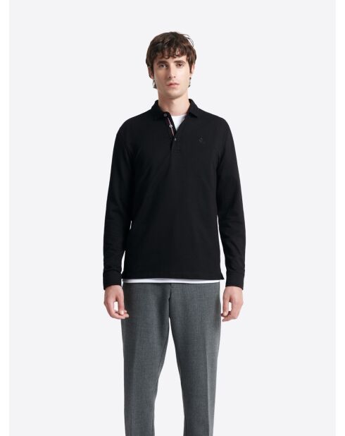 Polo manches longues en jacquard noir