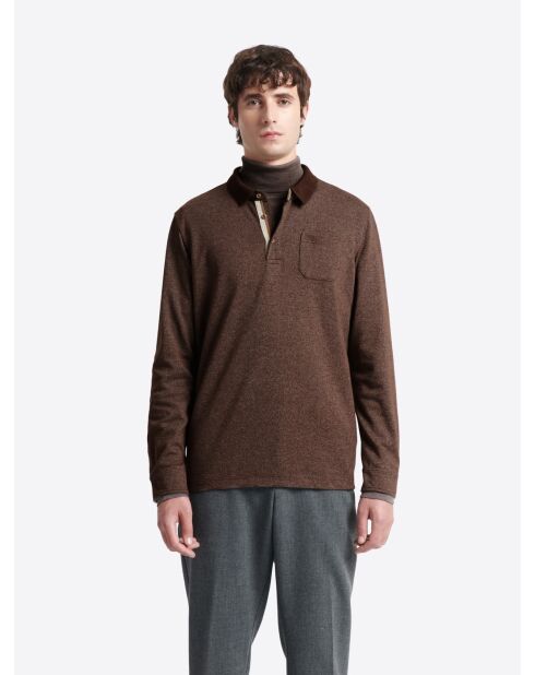 Polo manches longues chiné marron 3
