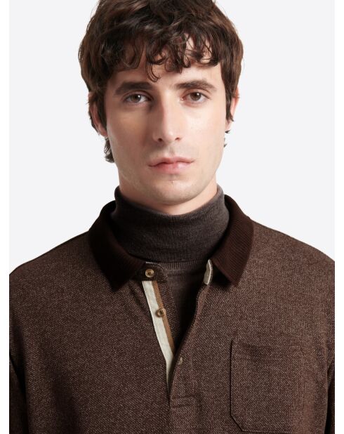 Polo manches longues chiné marron 3