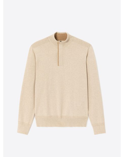 Pull col montant en Coton & Cachemire ivoire