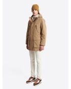 Parka à capuche en coton camel