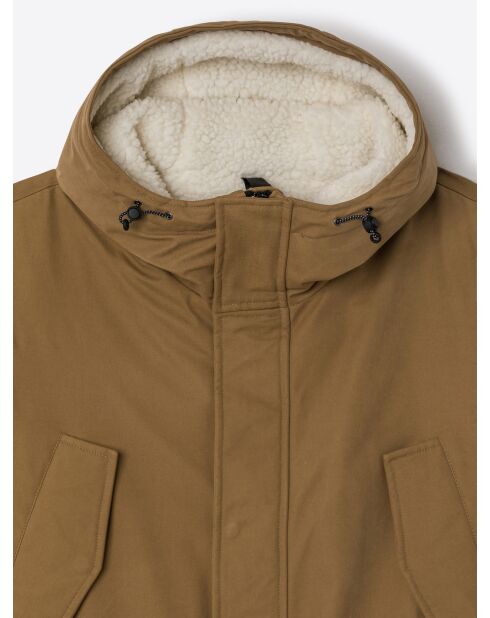 Parka à capuche en coton camel