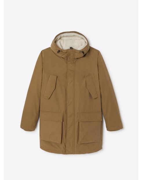 Parka à capuche en coton camel