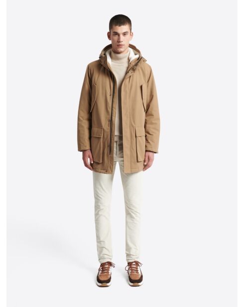 Parka à capuche en coton camel