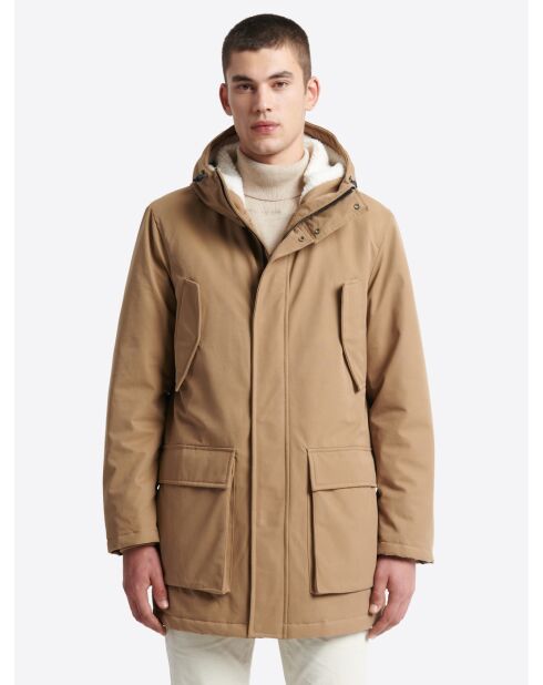 Parka à capuche en coton camel