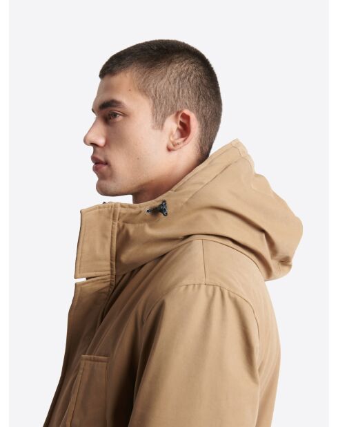 Parka à capuche en coton camel