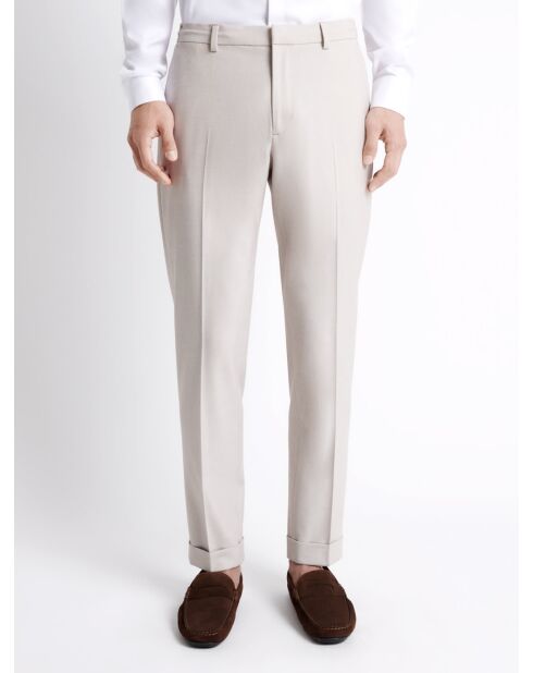 Pantalon bistretch taille élastiquée grège