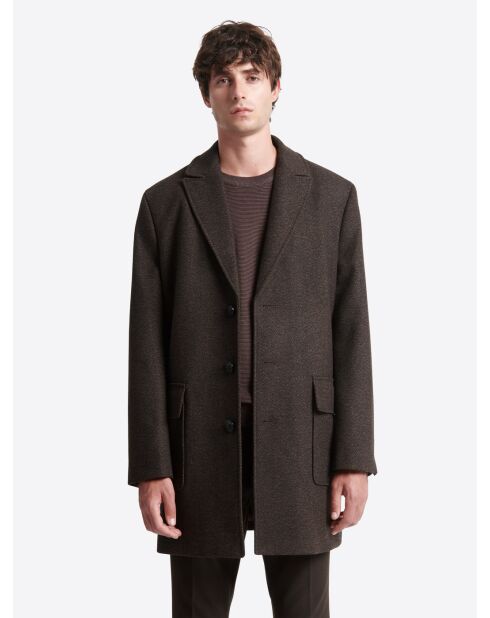 Pardessus fantaisie en laine mélangée chocolat