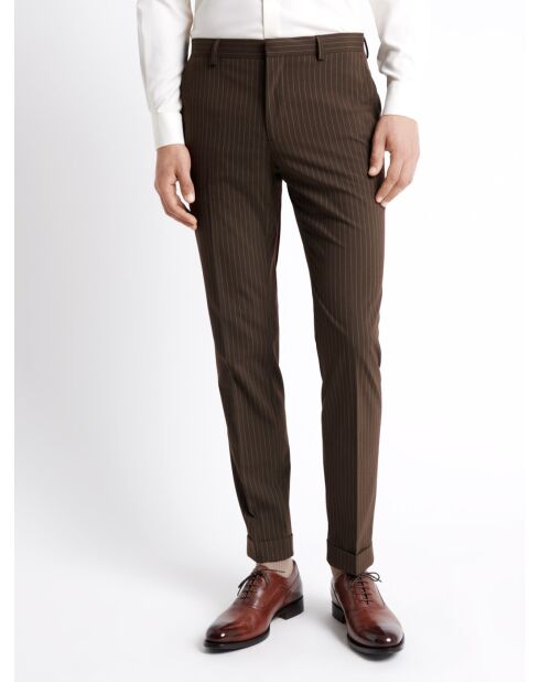 Pantalon de costume en matière recyclée marron café