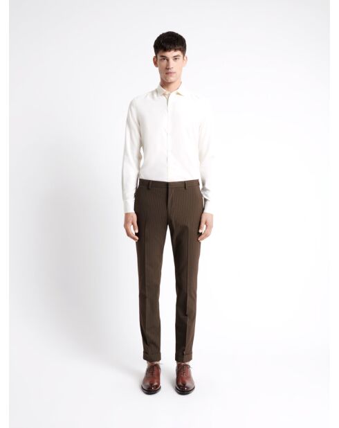 Pantalon de costume en matière recyclée marron café