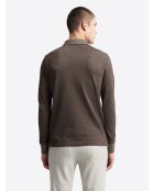 Polo manches longues chiné en Coton mélangé chocolat