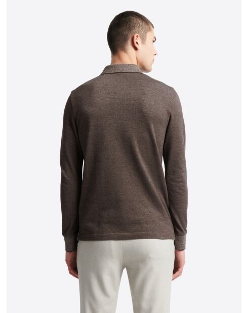 Polo manches longues chiné en Coton mélangé chocolat
