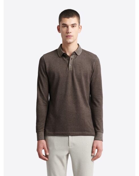 Polo manches longues chiné en Coton mélangé chocolat