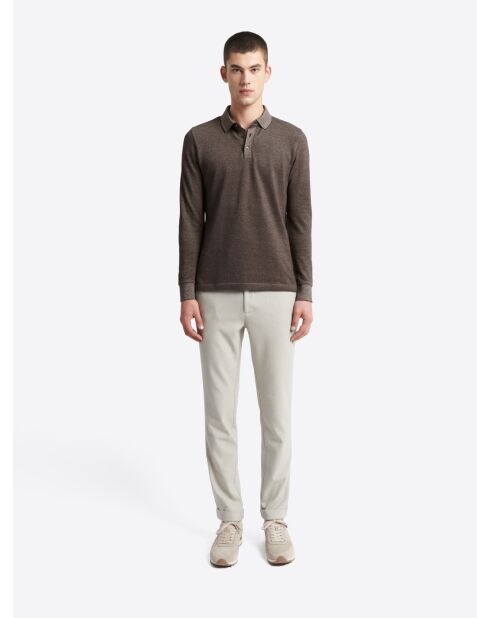 Polo manches longues chiné en Coton mélangé chocolat