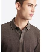 Polo manches longues chiné en Coton mélangé chocolat