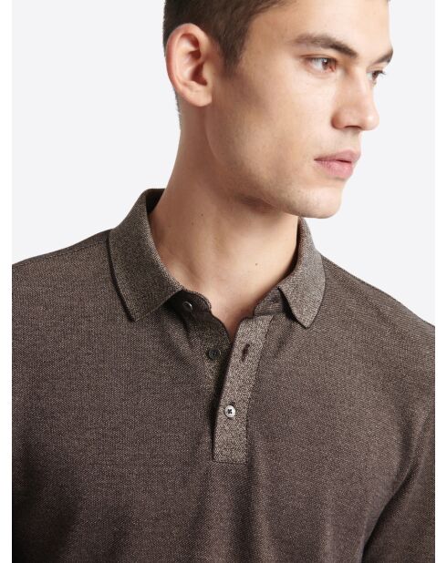 Polo manches longues chiné en Coton mélangé chocolat