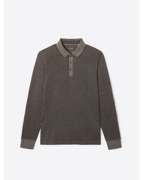 Polo manches longues chiné en Coton mélangé chocolat