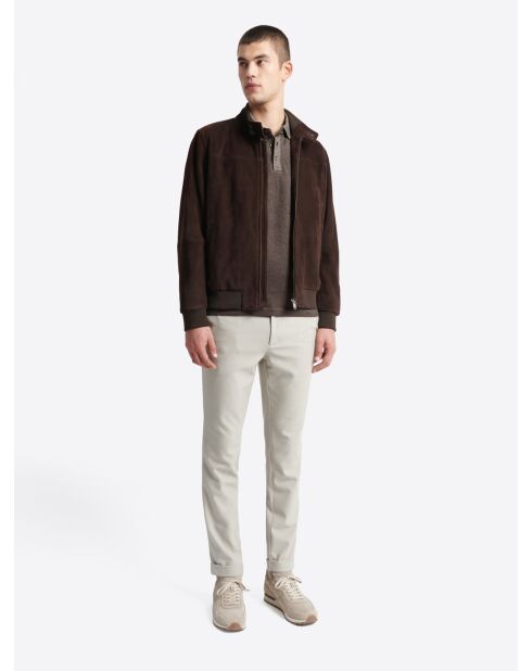 Polo manches longues chiné en Coton mélangé chocolat