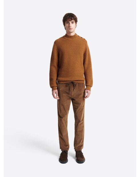 Pull col cheminée chiné épaule boutonnée citrouille