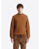 Pull col cheminée chiné épaule boutonnée citrouille