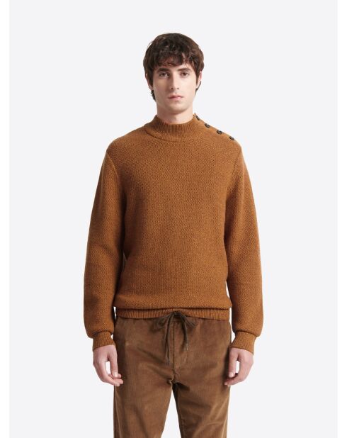 Pull col cheminée chiné épaule boutonnée citrouille