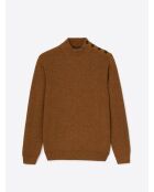 Pull col cheminée chiné épaule boutonnée citrouille