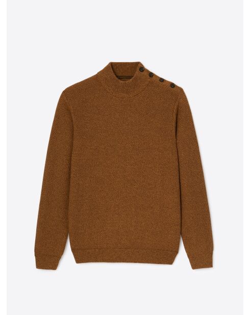 Pull col cheminée chiné épaule boutonnée citrouille