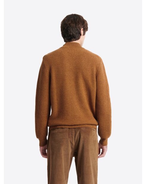 Pull col cheminée chiné épaule boutonnée citrouille