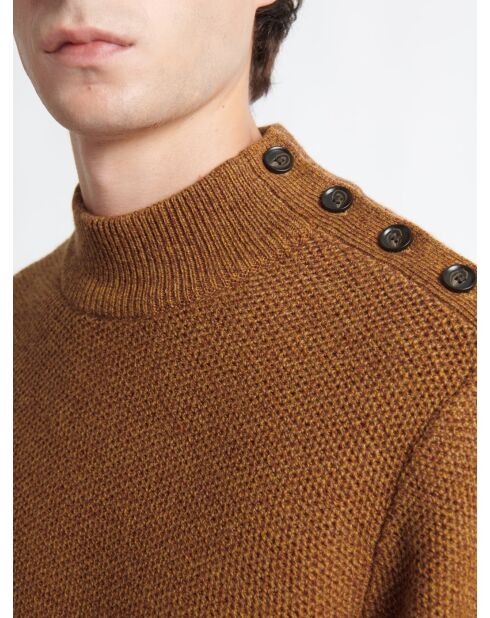 Pull col cheminée chiné épaule boutonnée citrouille