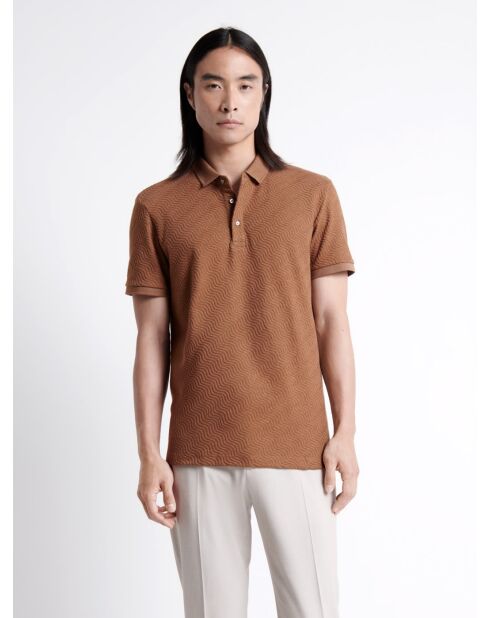 Polo manches courtes à relief en Coton caramel 3