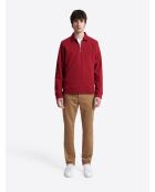 Polo manches longues regular col zippé rouge ocre