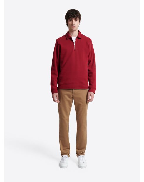 Polo manches longues regular col zippé rouge ocre