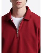 Polo manches longues regular col zippé rouge ocre