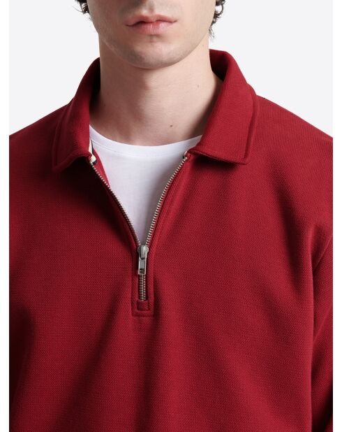 Polo manches longues regular col zippé rouge ocre