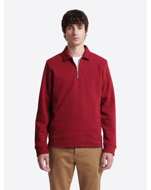 Polo manches longues regular col zippé rouge ocre