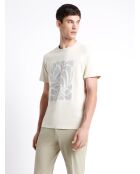 T-shirt col rond en Coton fleuri grège