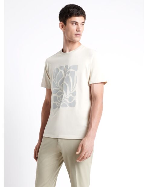T-shirt col rond en Coton fleuri grège
