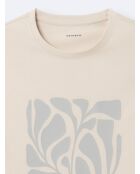 T-shirt col rond en Coton fleuri grège
