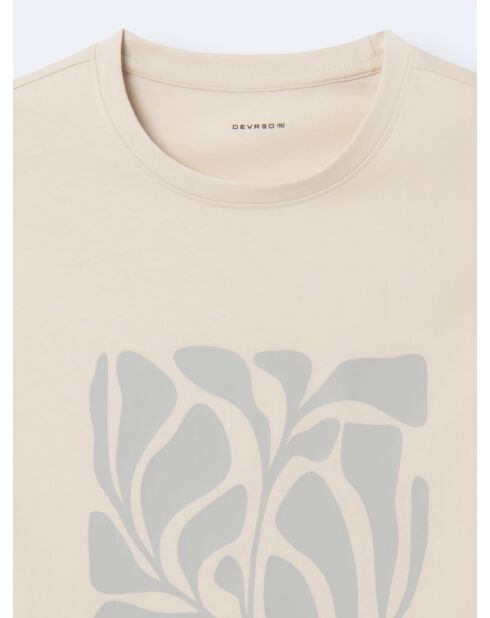 T-shirt col rond en Coton fleuri grège