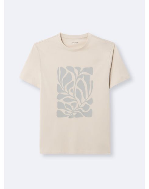T-shirt col rond en Coton fleuri grège