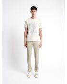 T-shirt col rond en Coton fleuri grège