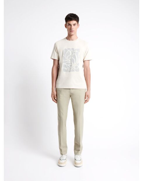 T-shirt col rond en Coton fleuri grège
