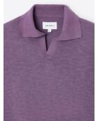 Polo maille col v 100% Coton violet